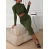 high neck long sleeve high waist  slim solid color top and skirt suit NSHNF137352