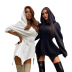 hooded long sleeve high waist irregular solid color cotton dress NSLHC137362