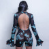 printing see-through trumpet sleeve backless tight jumpsuit NSLHC137363