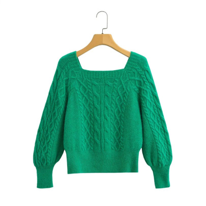 Square Collar Short Long-sleeved Solid Color Knitted Sweater NSYJN137371