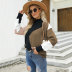 half turtleneck long sleeve  round neck stitching contrast color sweater NSWJY137378