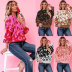 round necklong sleeve loose leopard print knitted sweater NSWJY137380