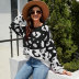 suéter de punto suelto con estampado de leopardo y manga larga con cuello redondo NSWJY137380