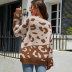 suéter de punto suelto con estampado de leopardo y manga larga con cuello redondo NSWJY137380