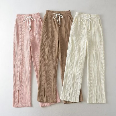 Long Straight Slits High Waist Casual Solid Color Wide-leg Pants NSXDX137392