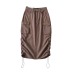 Tooling pocket side drawstring slit solid color denim skirt NSXDX137395