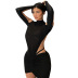 see-through long sleeved hollow slim solid color mesh one-piece top and skirt set NSLHC137397
