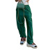 Pantalones deportivos casuales elásticos de cintura alta de pierna ancha de color sólido NSLHC137401