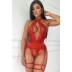 hollow hanging neck wrap chest backless solid color lace one-piece underwear NSQMY137413