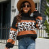 turtleneck long sleeve loose color matching leopard print knitted sweater NSWJY137432