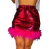 sequined feather high waist slim solid color skirt NSLHC137442