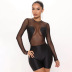 see-through long-sleeved slim round neck solid color mesh jumpsuit NSLHC137448