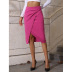 high waist sagging mid-length slit solid color skirt NSHNF137455