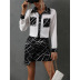 long sleeve high waist slim striped chiffon shirt and skirt two-piece suit NSHNF137459