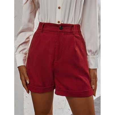 Wide-leg Loose High Waist Solid Color Shorts NSHNF137460