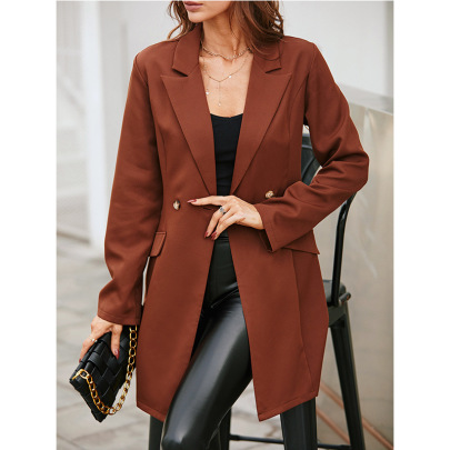 Loose Long Sleeved Lapel Mid-length Solid Color Blazer NSHNF137462