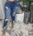 high waist elastic slim ripped solid color jeans NSGJW137469