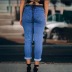 high waist loose straight hole solid color jeans NSGJW137475