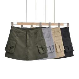 A-line Pocket Tooling Slim Solid Color Skirt NSXDX137480