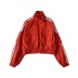 long-sleeved stand-up collar loose short elastic hem solid color jacket NSXDX137488