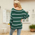 long-sleeved off-the-shoulder loose striped knitted sweater NSWJY137498