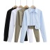 ultra-short pocket lapel long-sleeved solid color shirt NSXDX137501