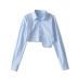 ultra-short pocket lapel long-sleeved solid color shirt NSXDX137501