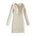 Hooded drawstring long-sleeved slim solid color dress NSXDX137502