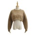 Letter embroidered round neck short long-sleeved loose sweater NSXDX137504