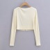 Long-sleeved slim-fit fake two-piece hook buckle short solid color top NSXDX137507