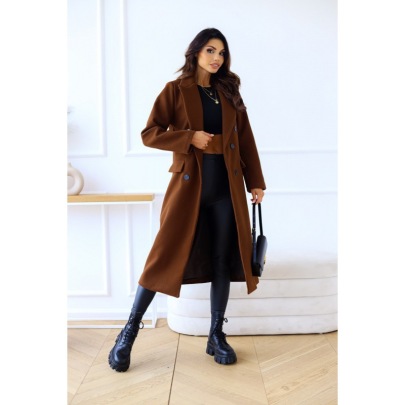 Solid Color Double-breasted Long-sleeved Lapel Button Woolen Coat NSYF138757