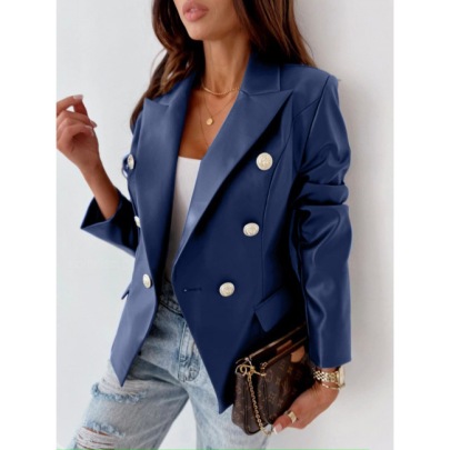 Solid Color Long-sleeved Double-breasted PU Leather Suit Jacket NSYF138761