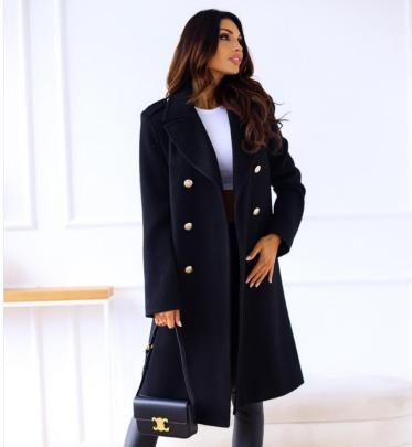 Double-breasted Mid-length Long Sleeve Woolen Coat NSYF138763