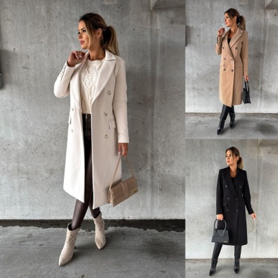 Solid Color Simple Long-sleeved Double-breasted Woolen Coat NSYF138764