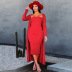 solid color long-sleeved knitted cardigan tube top dress two-piece lounge set NSHYG138783