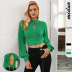 solid color turtleneck hollow lantern sleeve pullover crop knitted top NSMDF138789