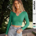 solid color long-sleeved pullover stretch knitted crop top NSMDF138799