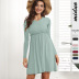 solid color round neck long-sleeved loose knitted pit strip A-line dress NSMDF138802