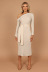 contrast color oblique collar long-sleeved lace-up knitted sheath dress NSMDF138803