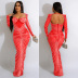 rhinestone mesh see-through long-sleeved low cut long prom dress NSXYZ138806