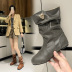 solid color round head flat bottom flat heel pleated mid tube stitching boots NSYBJ138821