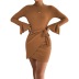 solid color round neck waffle long-sleeved sheath dress NSYSQ138829