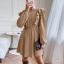 solid color ruffled round neck long-sleeved A-line dress NSYSQ138830