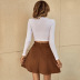 solid color corduroy high waist waist belt A-line skirt NSYSQ138832