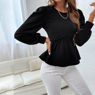 Solid Color Loose Puff Sleeves Long-sleeved Top NSYSQ138836