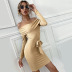 solid color one-word neck long-sleeved knitted sheath dress NSYSQ138837