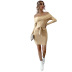 solid color one-word neck long-sleeved knitted sheath dress NSYSQ138837