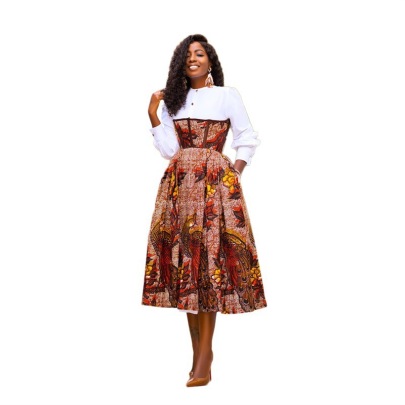 Round Neck Long Sleeve Printing Large Skirt Dress NSXLY138845