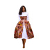round neck long sleeve printing large skirt dress NSXLY138845