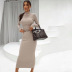 solid color ribbed long-sleeved standing collar dress NSBLS138857